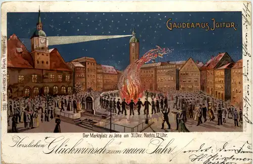 Der Marktplatz zu Jena am 31. Dezember - Litho -650212