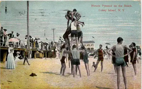 Coney Island - Human Pyramid on the beach -650718