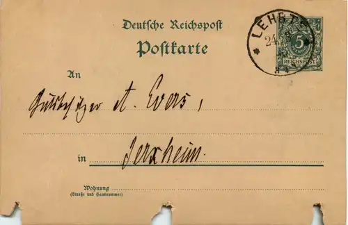 Ganzsache Lehrte 1890 -651086