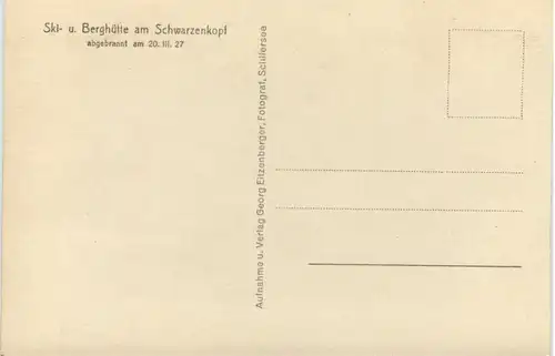 Ski und Berghütte am Schwarzenkopf abgebrannt 1927 - Schliersee -651100