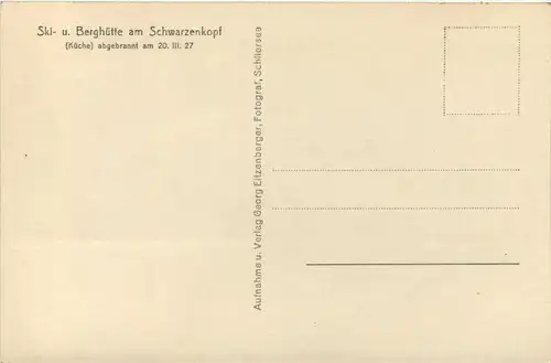 Ski und Berghütte am Schwarzenkopf abgebrannt 1927- Schliersee -651118