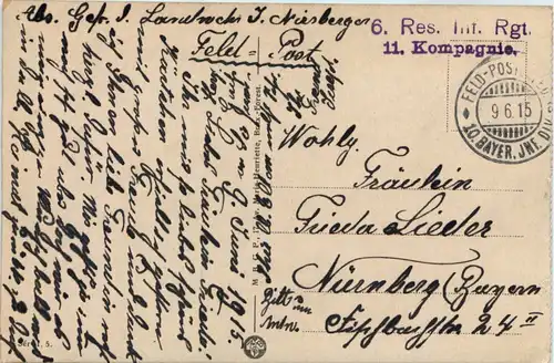 Bruges - Quai du Rosaire - Feldpost 6. Res Inf Regiment -651432