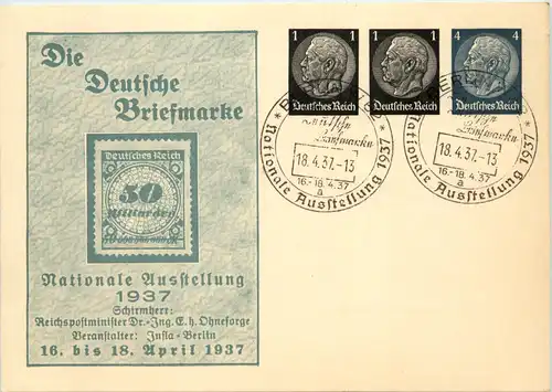 Berlin - Briefmarke Nationale Ausstellung 1937 mit SST - Ganzsache PP 137 C1 -651456