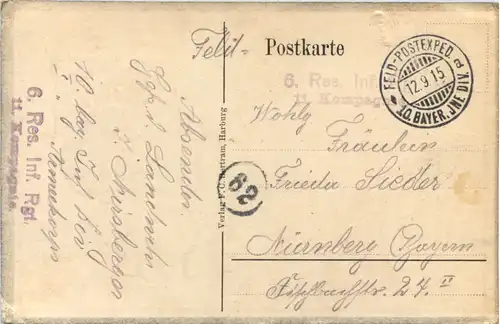 1. Weltkrieg - Feldpost 6. Res Inf Regt -651446