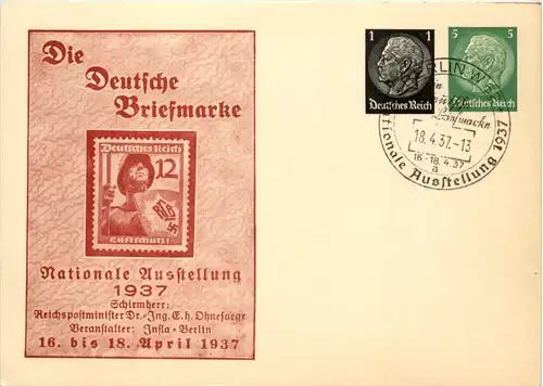 Berlin - Briefmarke Nationale Ausstellung 1937 - Ganzsache PP 133 C1 -651482