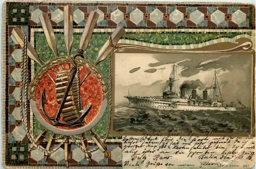 Schiff Dampfer Prägekarte -652290