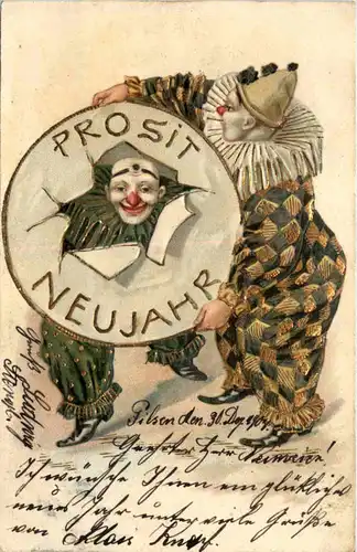 Neujahr - Clown - Prägekarte - Zirkus -652800