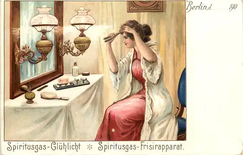 berlin - Spiritusgas Glühlicht - Spiritusgas Frisirapparat - Litho -652852