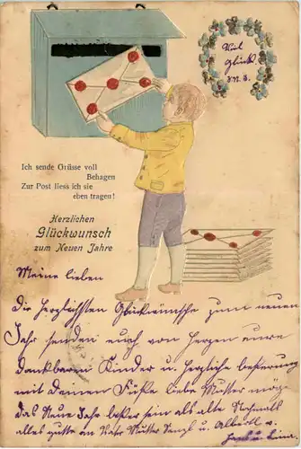 NEujahr - Kind am Briefkasten - Prägekarte -652936