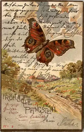 Pfingsten - Schmetterling - Prägekarte -653274
