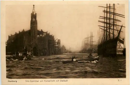 Hamburg Hafen, Silo-Speicher am Kaiserhöft mit Zeitball -532256