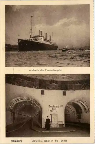 Hamburg, Auslaufender Riesendampfer, Elbtunnel -532630