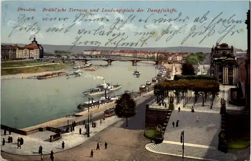 Dresden, Brühlsche Terrasse und Landungsplatz der Danpfschiffe -532702