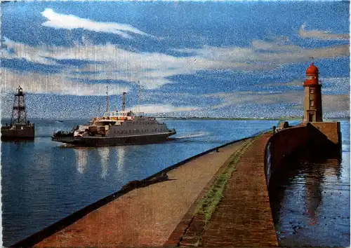 Bremerhaven, Hafenmole mit Fährboot nach Blexen -532836