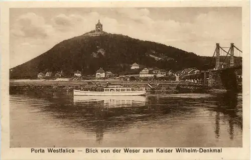 Porta Westfalica, Blick von der Weser zum Kaiser-Wilhelm-Denkmal -533060