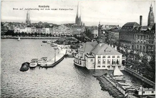 Hamburg, Blick auf Jungfernstieg mit dem neuen Alsterpavillon -533396