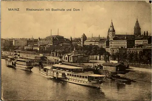 Mainz, Rheinansicht mit Stadthalle und Dom -533564