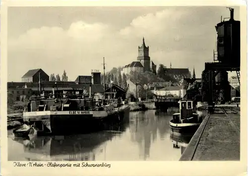 Kleve, Hafenpartie mit Schwanenburg -534098