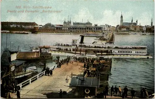 Köln, Schiffbrücke Deutz und Dampfer Barbarossa -533934