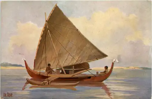 Fischerboot mit Ausleger von der Insel Jap - Künstler AK Rave -654370