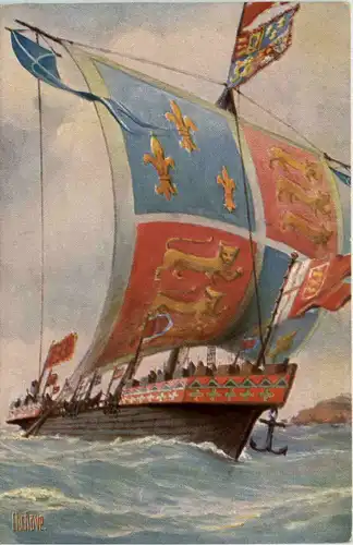 Englisches Kriegsschiff - Künstler AK Rave -654384