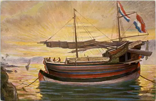 Transportboot vor Anker Batavia - Künstler AK Rave -654400