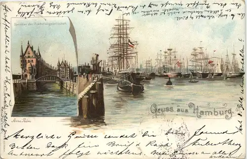 Gruss aus Hamburg - Litho -654746