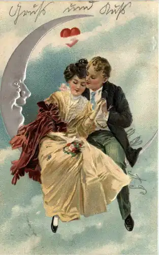 Frau und MAnn auf dem Mond - Prägekarte -654944