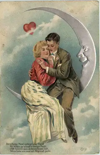 Frau und MAnn auf dem Mond - Prägekarte -654942