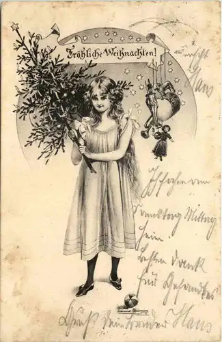 Weihnachten - Mädchen mit Tannenbaum -655546