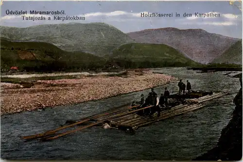 Üdvözlet Maramarosbol - Holzflösserei in den Karphaten -655930
