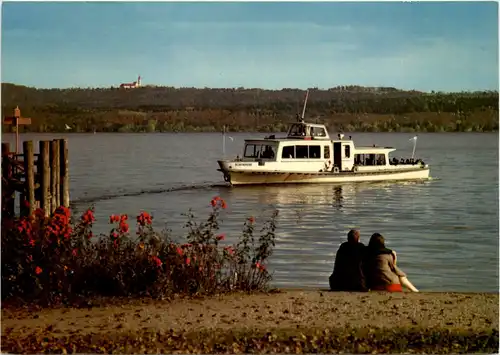 Der Ammersee, Blick über den See auf Kloster Andechs -534718