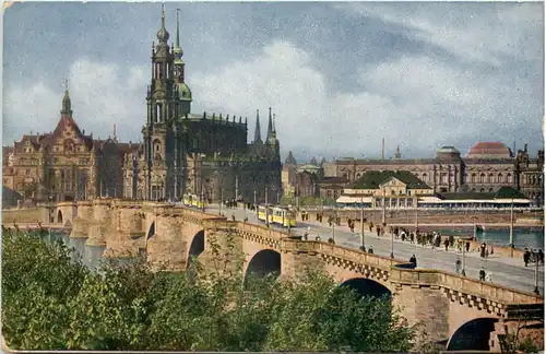 Dresden, König-Friedrich-August-Brücke mit Schloss und Hofkirche -537140