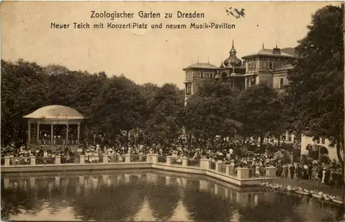 Dresden, Zoologischer Garten, Neuer Teich mit Konzert-Platz und neuem -537174