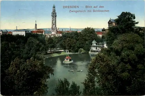 Dresden, Blick auf den Zwingerteich mit Schlösschen -537564