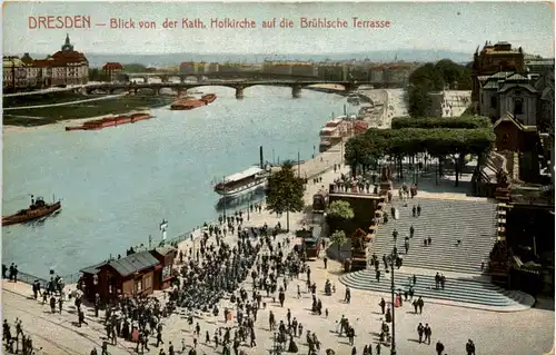 Dresden, Blick von der Kath. Hofkirche auf die Brühlsche Terrasse -537486