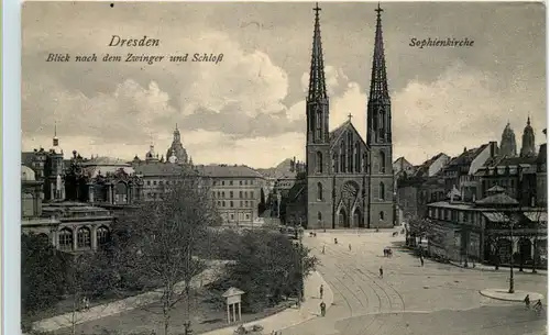 Dresden, Sophienkirche, Blick nach dem Zwinger und Schloss -537764