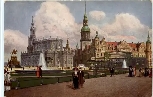 Dresden, König Johann Denkmal, Kath. Hofkirche, Schloss und Hauptwache -537878