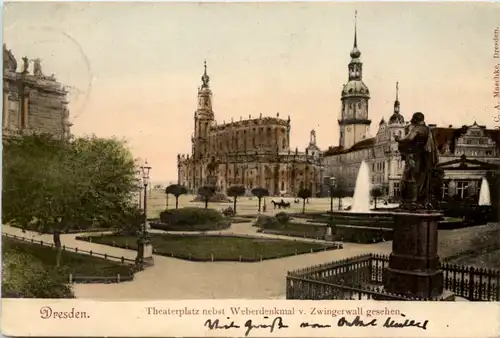 Dresden, Theaterplatz nebst Weberdenkmal v. Zwingerwall gesehen -537918