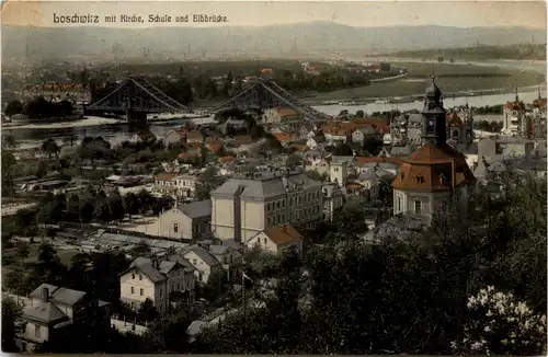 Dresden, -Loschwitz, mit Kirche, Schule und Elbbrücke -538572