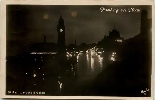 Hamburg, St.Pauli, Landungsbrücken bei Nacht -538842