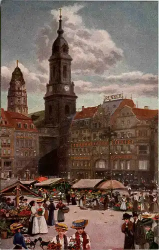 Dresden, Altmarkt, Kreuzkirche und Rathausturm -539024