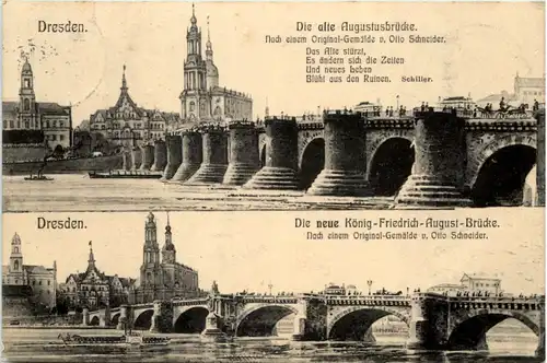 Dresden, die alte Augustusbrücke, die neue Köngi Friedrich-August-Brücke -539052