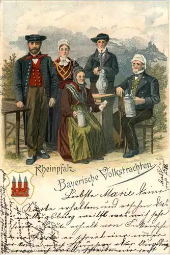 Bayrische Volkstrachten - Rheinpfalz - Litho -656192