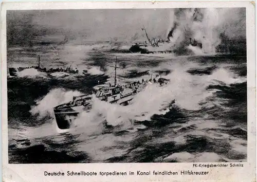 Deutsche Schnellboote torpedieren im Kanal feindliche Hilfskreuzer -656556