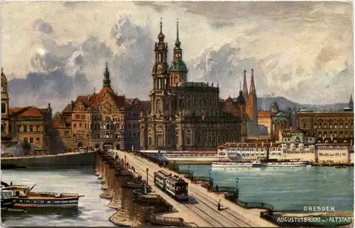 Dresden, Augustusbrücke mit Altstadt -537150