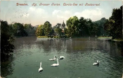 Dresden, Kgl. Grosser Garten, Carolasee mit Restaurant -537948