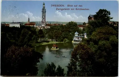 Dresden, Blick auf den Zwingerteich mit Schlösschen -537556