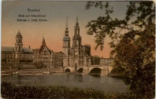 Dresden, Blick auf Ständehaus, Schloss u. Kath. Kirche -538136