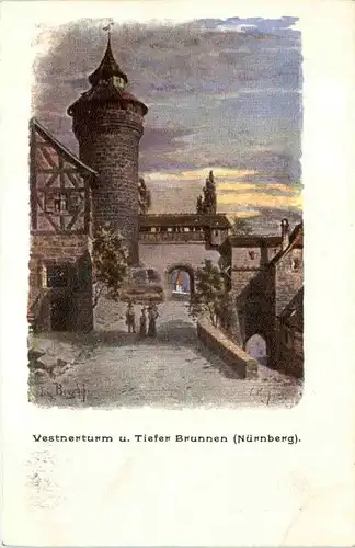 Nürnberg, Vestnerturm u. Tiefer Brunnen -538876